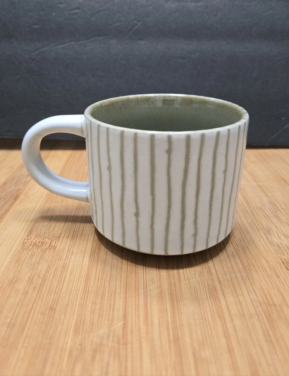 Hearth and Hand Magnolia Coffee Mug Textured Cream Green Stripe Stoneware Cup